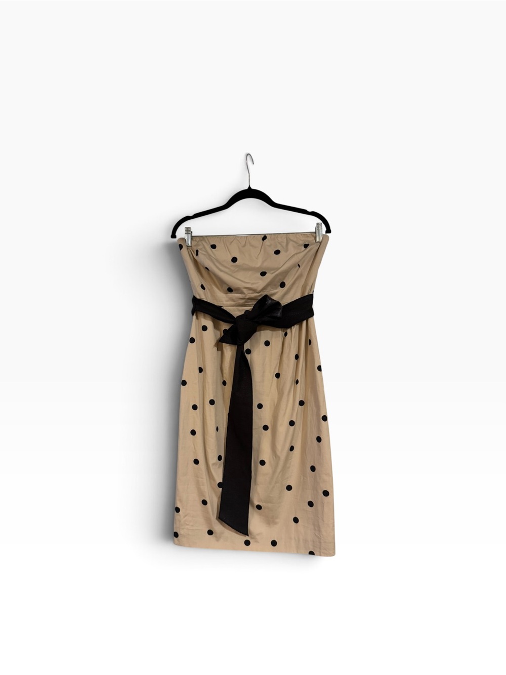 J.Crew Strapless Polka Dot Cotton Dress with Black Sash